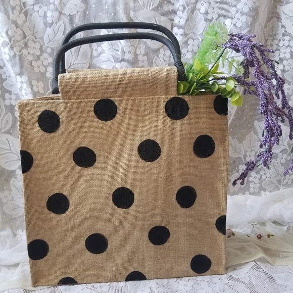 Handbags - Hand Painted Black Polka Dot Bamboo Handle Purse